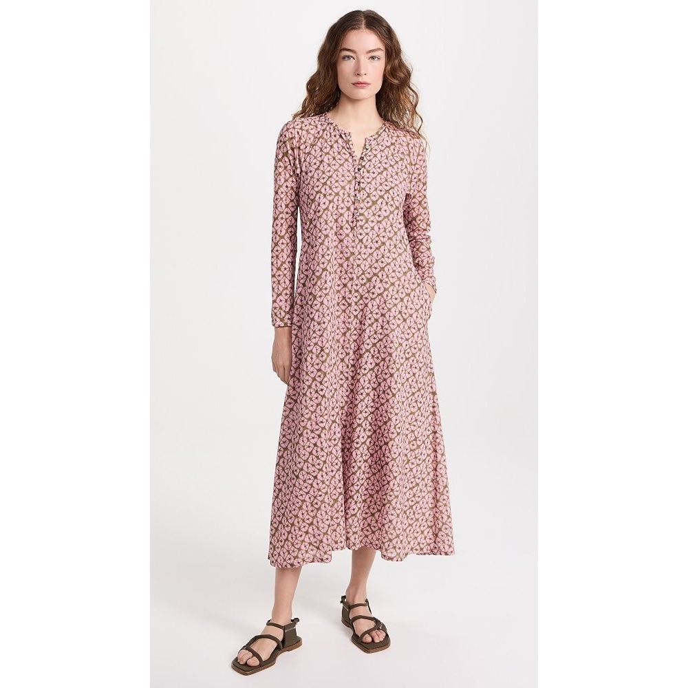 XIRENA Tabitha Dress Pink Green Printed Maxi Boho Flowy Long Sleeve Cotton Sz XS
